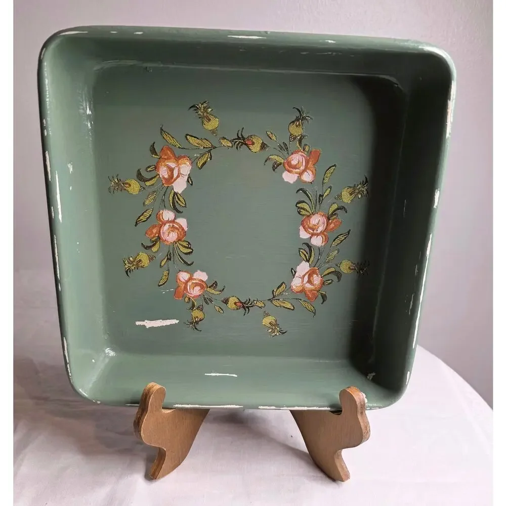 Enamel Pan Painted & Decorated w/Floral Transfer 9